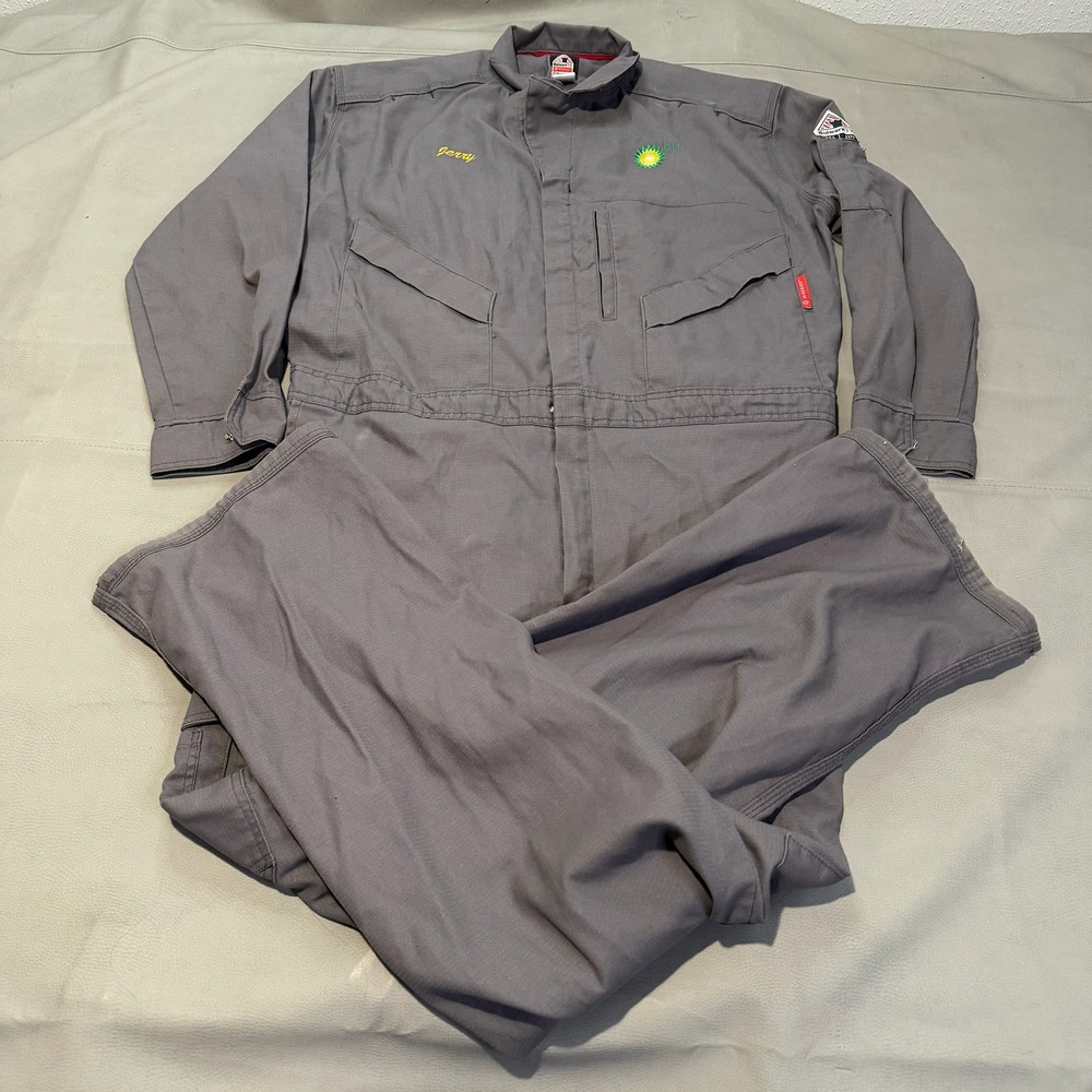 Bulwark FR iQ Series Men Gray Coverall BP Oil Gas Flame Fire Resistant 50 Long-